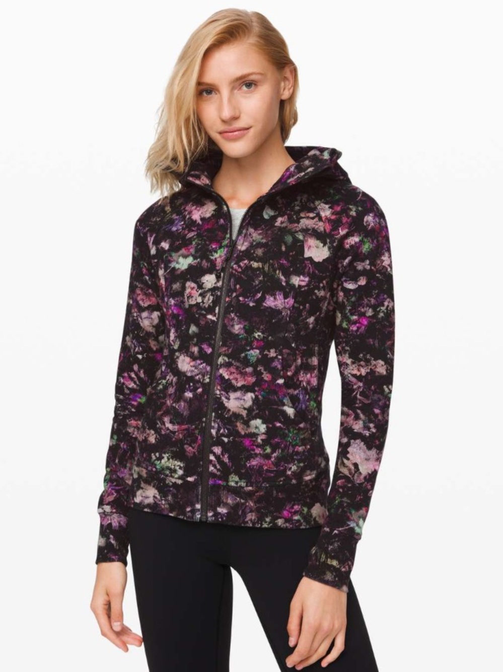 lululemon athletica Floral Scuba Hoodie - Black/Purple Multi Full Zip Jacket 4